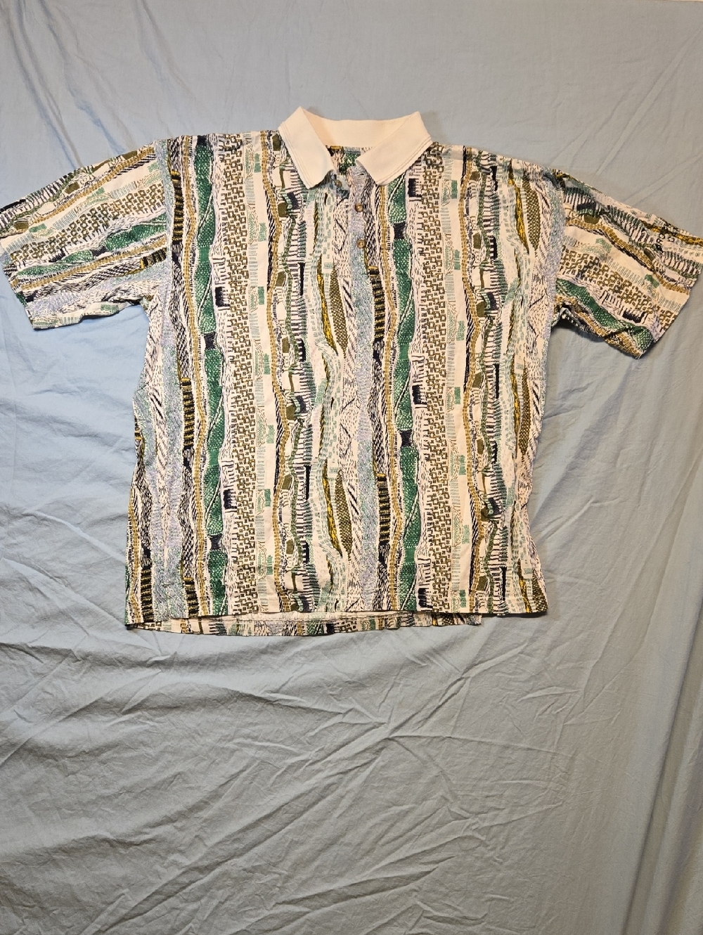 Tundra Canada Coogi Style Abstract Multi Color Polo Shirt Vintage Y2K